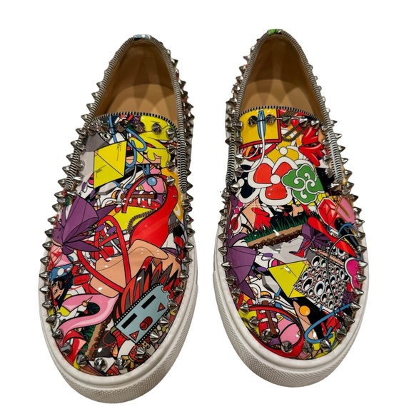 Limited Edition Christian Louboutin Super Pik Boat Graffiti Spike Skaters Flats - Picture 2 of 11